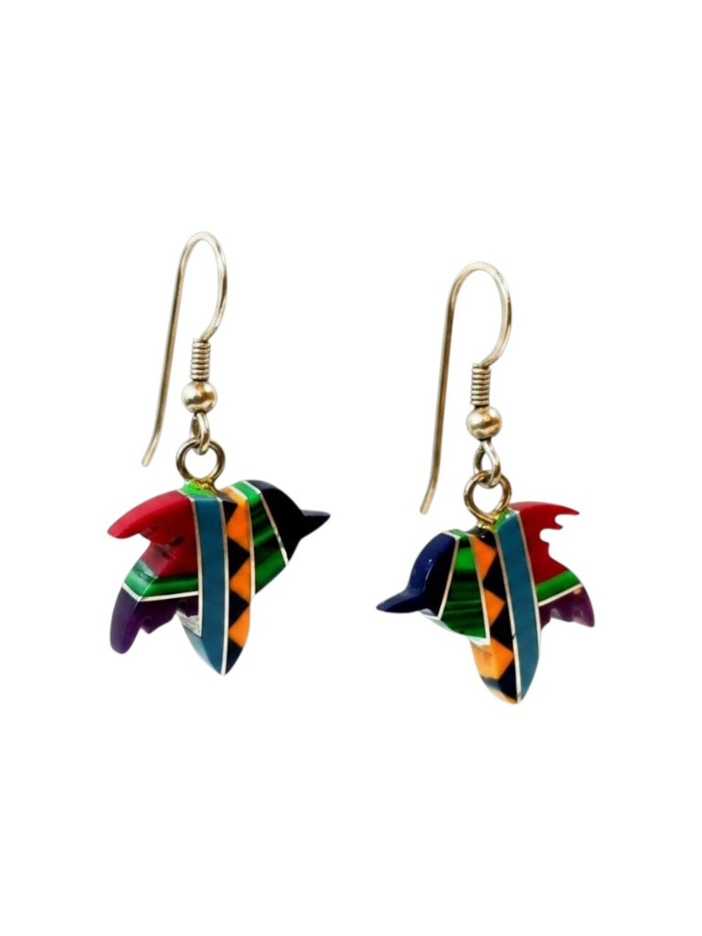 Vintage Native American-Multicolor Inlay Hummingbird Bird Earrings